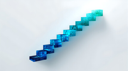 Abstract Blue Green Glass Cubes Ascending Staircase Formation White Background Clean Minimalist