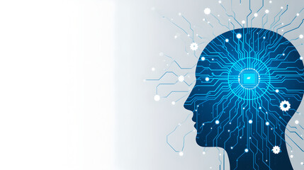 Abstract Digital Brain Circuitry Head Silhouette Blue Light Neural Network Connections