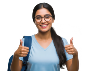 Young Woman with Backpack Giving Thumbs Up.