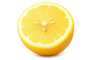 Yellow lemon half section with visible seeds and juicy pulp, representing freshness, citrus, and vitamin c