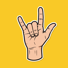 Fototapeta premium Hand gesture with two fingers up on yellow background