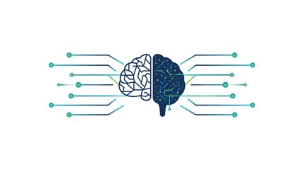 Digital Brain With Circuitry Connections And Data Flow In Blue And Green Colors
