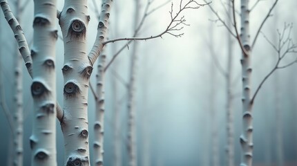 White birch trees in soft winter light white bark winter forest