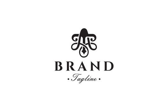 TM,MT letter mark monogram logo with classic vintage flat vector design style