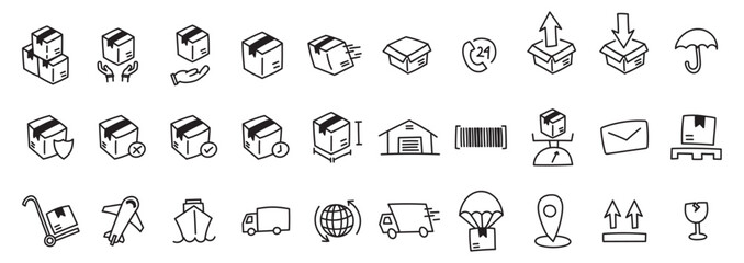 cargo delivery doodle hand drawing icon cute carton box expedition shipment