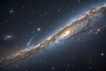 A Detailed View of a Large Galaxy with Bright Stars and Cosmic Dust, a Captivating Scene