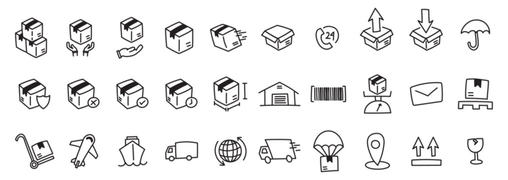 cargo delivery doodle hand drawing icon cute carton box expedition shipment