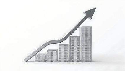 Gray Bar Chart With Arrow Showing Growth Against White Background