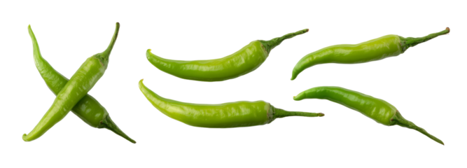Green chili peppers on transparent background food photography fresh produce culinary arts