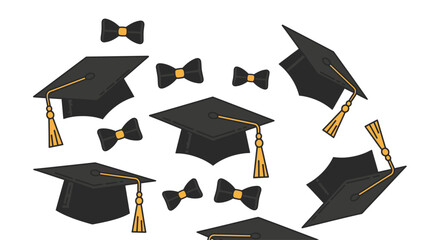 Graduation caps and bows in celebratory arrangement