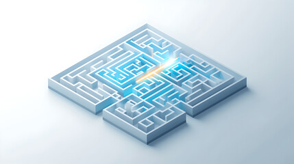 White Maze With Glowing Orange Path Leading To Blue Light Center