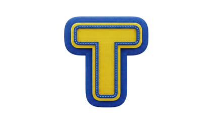 Letter T - Yellow and Blue Stitched Design