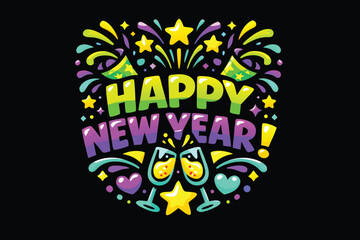 New Year Celebration with Joy and Fireworks