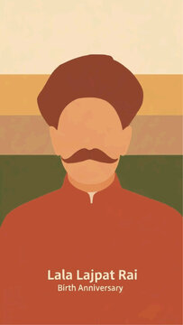 Illustration of Lala Lajpat Rai, a historical figure, in a vintage style with a red shirt and mustache