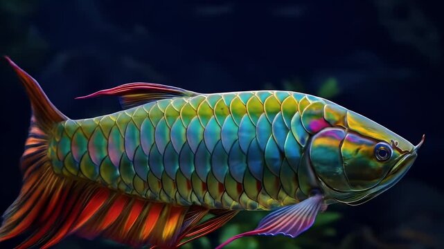 Iridescent Arowana with orange fins
