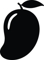 Fototapeta premium A black silhouette of a mango with a leaf on a white background