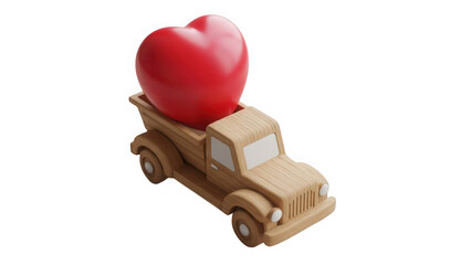 Vintage wooden truck carrying a large red heart