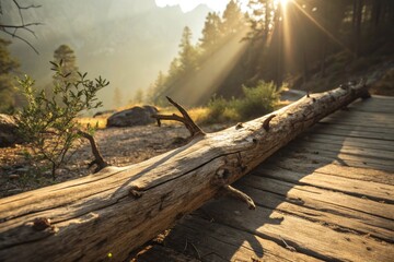 Sunlight Warming the Weathered Surface of a Fallen Tree Trunk in a Forest Landscape