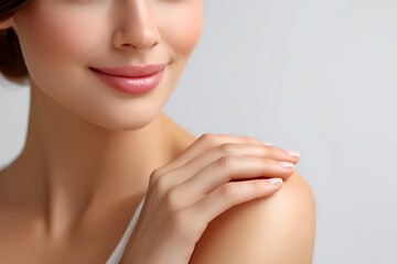 Gentle skin care routine with woman applying body cream