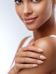 Gentle skin care routine with woman applying body cream