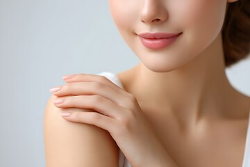 Gentle skin care routine with woman applying body cream