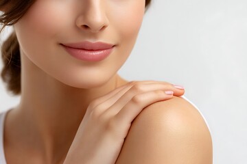 Gentle skin care routine with woman applying body cream