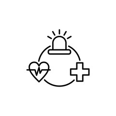 Medical alert symbol depicts heart siren and plus sign. Suitable for healthcare messages, medical websites, and emergency service concepts.