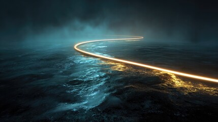 Underwater fiber optic cable glowing with fast moving data lights