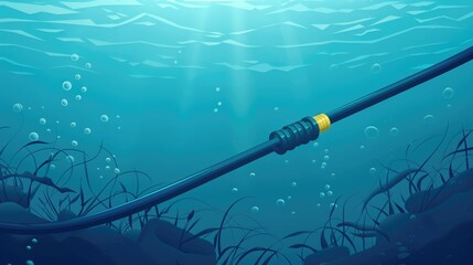 Underwater fiber optic cable under the sea, Flat vector style illustration