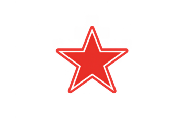 Red star, a symbol of communism and revolution, with a white outline, on a transparent alpha channel background