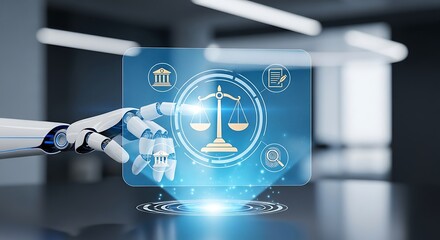 Robotic hand interacting with virtual justice scale interface