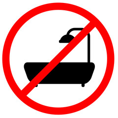 No shower bathtube signage printable with shower tap black colour silhouette vector illustration