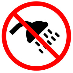 No shower signage printable with shower tap and water spread black colour silhouette vector illustration