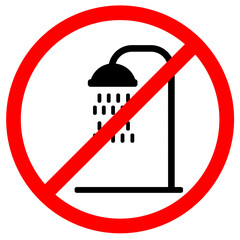 No shower signage printable with shower standing tap black colour silhouette vector illustration