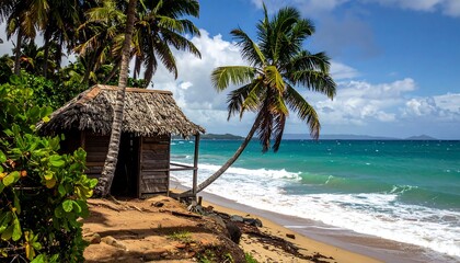 Rustic Beach Hut on a Tropical Island Paradise.