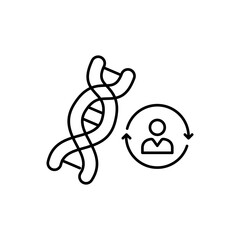 Dna strand and person with circular arrows. Suitable for science, biology, genetics, research, and medical concepts in design projects.