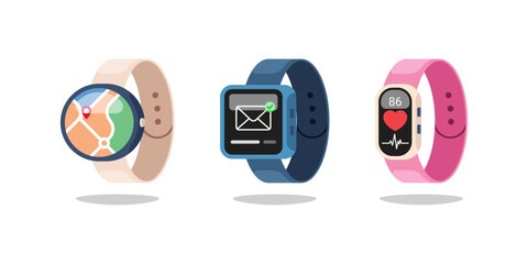 Smartwatch collection, gadget, device vector isolated on white background.