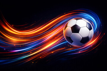 Naklejka premium Abstract Football with Dynamic Neon Motion Trails on Dark Background