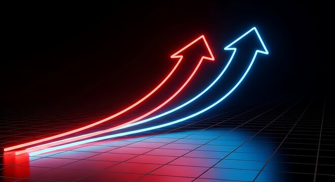 Rise of two arrows in neon light - Powered by Adobe