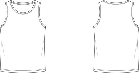 Tank top sleeveless shirt front and back view outline illustration for apparel, sportswear, and fashion design