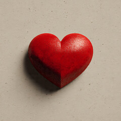 Minimal red heart object on neutral beige background, strong contrast, modern Valentine&rsquo;s design, high-resolution stock image