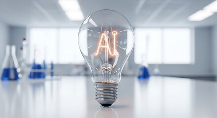 Artificial intelligence concept with light bulb in laboratory setting