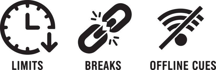 Obraz premium Icons Representing Limits, Breaks, and Offline Cues Concept