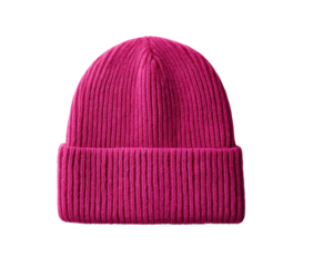 Ribbed beanie, folded brim, vibrant pink, dark background