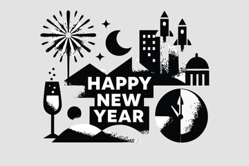 Obraz premium New Year Celebration with Joy and Fireworks