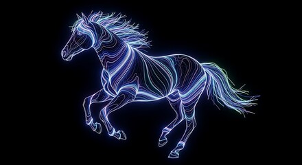 Fototapeta premium Digital illumination outlines a powerful equine figure against a dark background