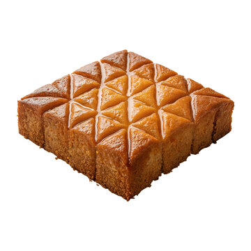 Close-up of Basbousa Cake on a Transparent Background