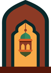 Obraz premium Oriental style Islamic window, arch with lantern, mosque, for the Islamic holiday.