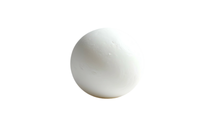 An isolated, perfectly round object, rendered in detail, is white with subtle surface texture against a black backdrop