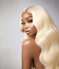 Beautiful Black Model with Platinum Blonde Wavy Hair Glam Beauty Portrait